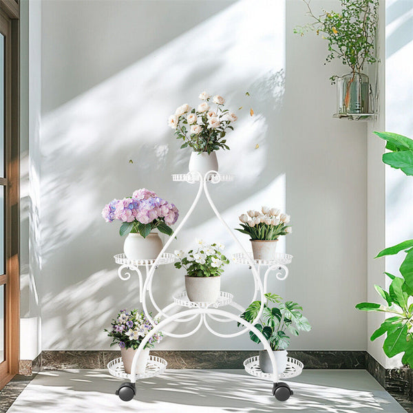 Movable Metal Plant Stand Garden Cart Indoor/Outdoor Decor Plant Stands