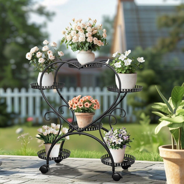 Rolling Metal Plant Stand Indoor Outdoor Garden Display Shelf Plant Stands