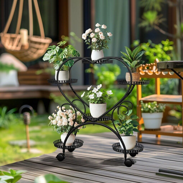 Rolling Metal Plant Stand Indoor Outdoor Garden Display Shelf Plant Stands