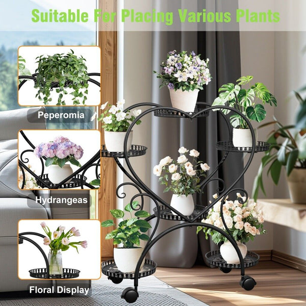 Rolling Metal Plant Stand Indoor Outdoor Garden Display Shelf Plant Stands