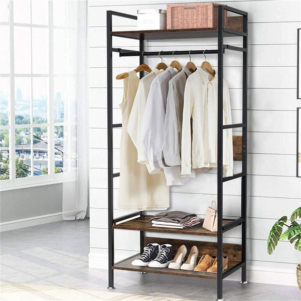 Heavy Duty Clothes Rack 3 Tiers Mdf & Metal Iron Rail Garment Racks
