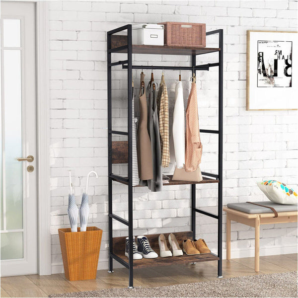 Heavy Duty Clothes Rack 3 Tiers Mdf & Metal Iron Rail Garment Racks