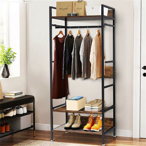 Heavy Duty Clothes Rack 3 Tiers Mdf & Metal Iron Rail Garment Racks