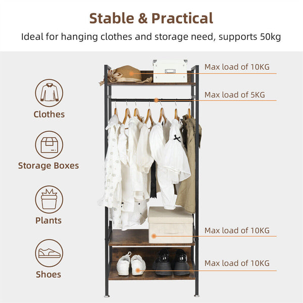 Heavy Duty Clothes Rack 3 Tiers Mdf & Metal Iron Rail Garment Racks
