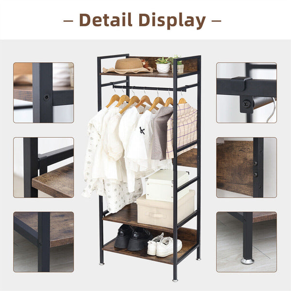 Heavy Duty Clothes Rack 3 Tiers Mdf & Metal Iron Rail Garment Racks