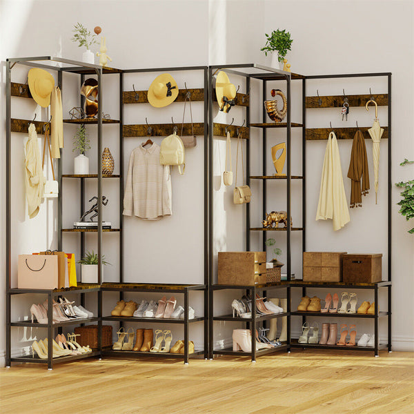 Corner Coat Stand With Shoe Bench Metal & Mdf Organizer Coat & Hat Racks