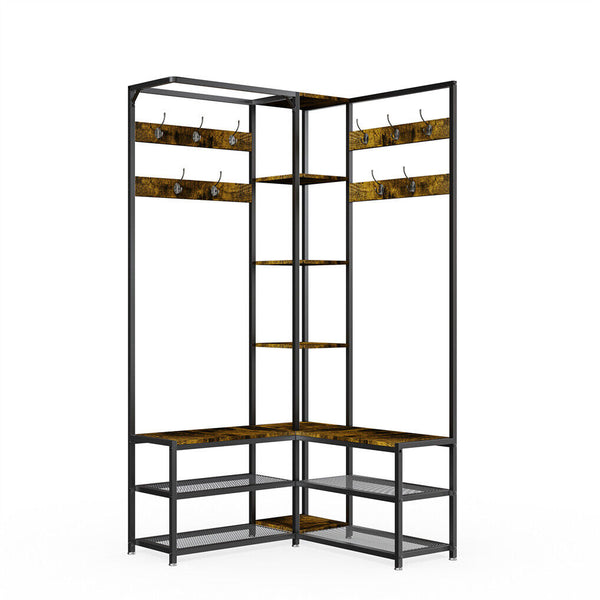 Corner Coat Stand With Shoe Bench Metal & Mdf Organizer Coat & Hat Racks