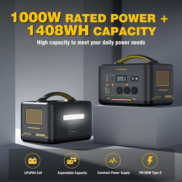1000W 1408Wh Solar Generator 10A Black Portable Power Station Camping Heating & Generators