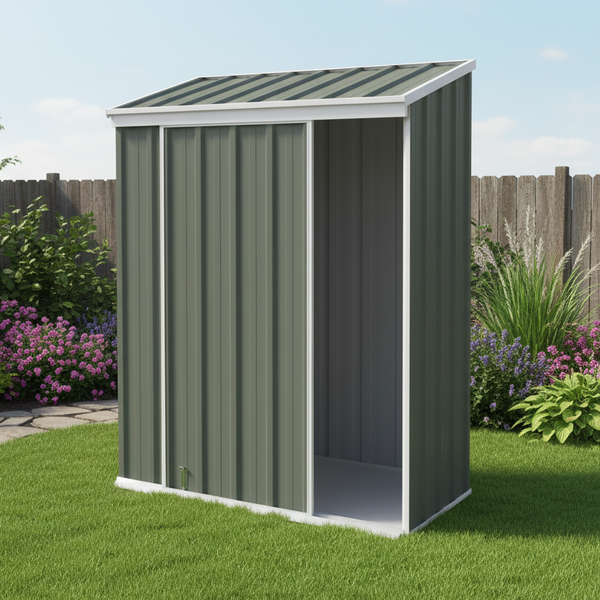 Narrow Slider Garden Shed 1.5 X 0.7M Mist Green Storage Sheds Summerhouses Carports
