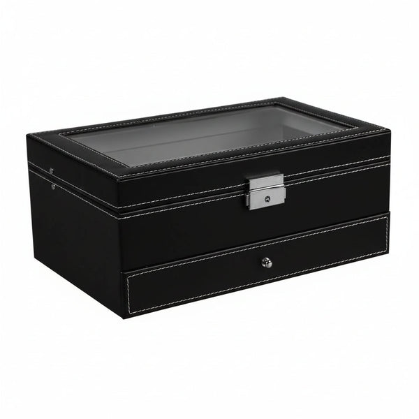 12 Slot Pu Leather Lockable Watch And Jewelry Storage Boxes (Black) Jewellery Boxes