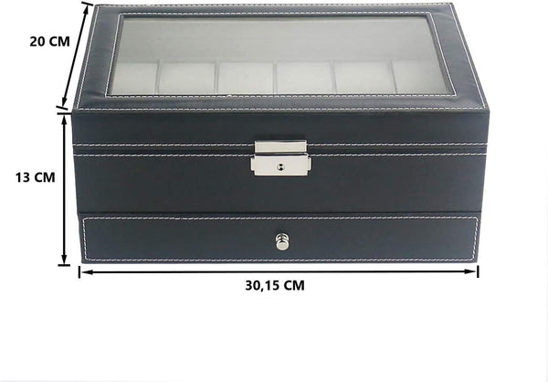 12 Slot Pu Leather Lockable Watch And Jewelry Storage Boxes (Black) Jewellery Boxes