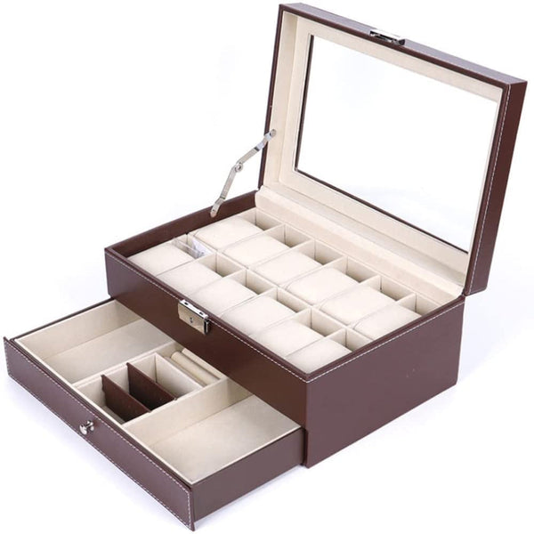 12 Slot Pu Leather Lockable Watch And Jewelry Storage Boxes (Brown) Jewellery Boxes