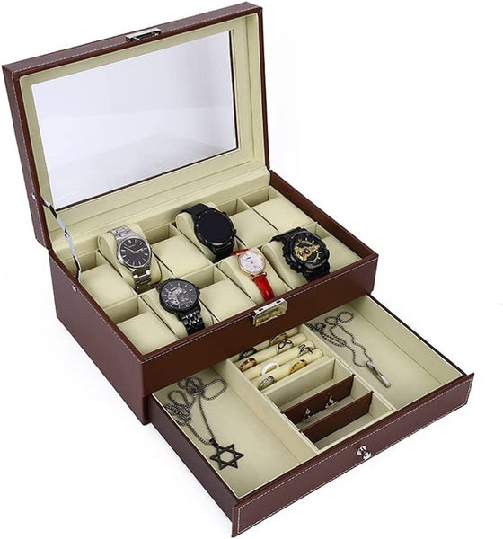12 Slot Pu Leather Lockable Watch And Jewelry Storage Boxes (Brown) Jewellery Boxes