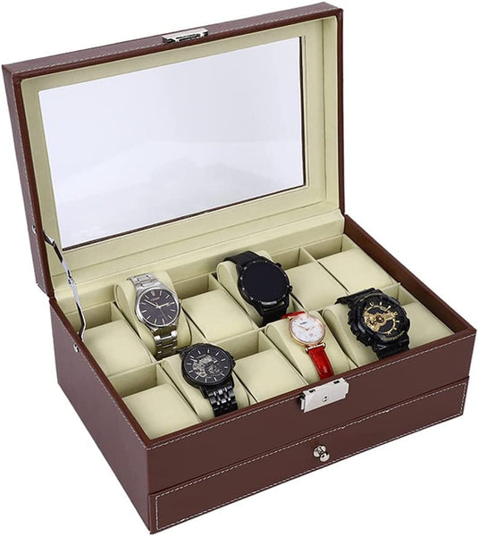 12 Slot Pu Leather Lockable Watch And Jewelry Storage Boxes (Brown) Jewellery Boxes