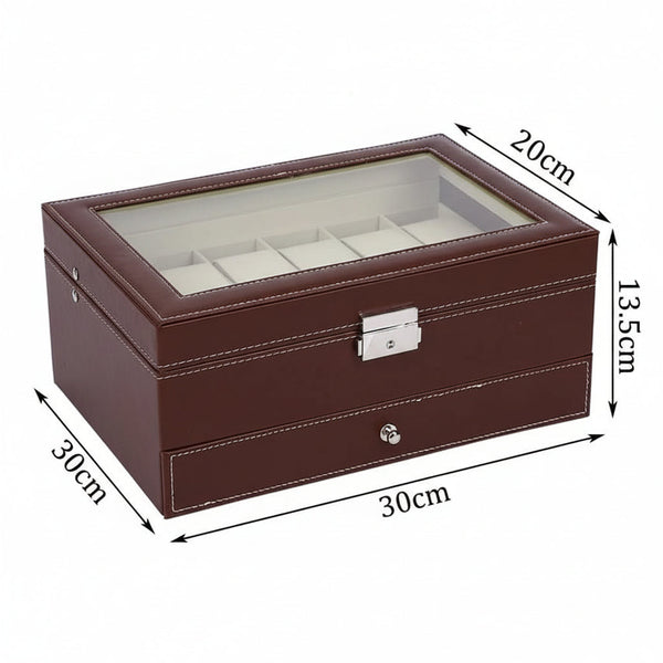 12 Slot Pu Leather Lockable Watch And Jewelry Storage Boxes (Brown) Jewellery Boxes