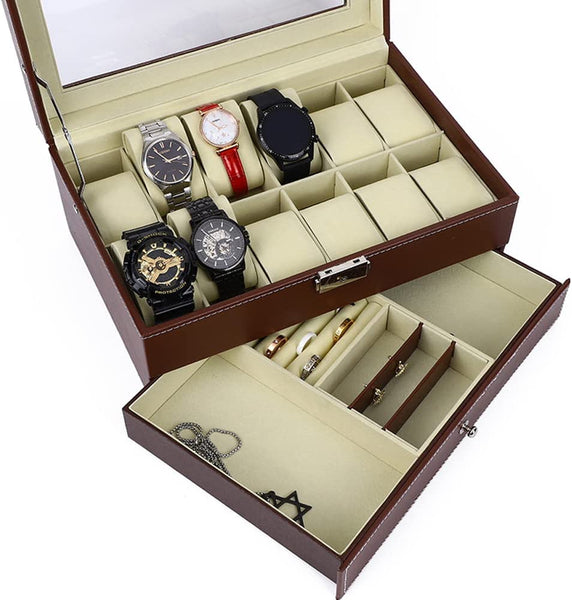 12 Slot Pu Leather Lockable Watch And Jewelry Storage Boxes (Brown) Jewellery Boxes