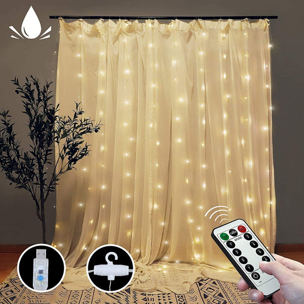 300 Leds Curtain Fairy Lights 8 Modes And Remote Control For Bedroom (Warm White X 300Cm) String Lights