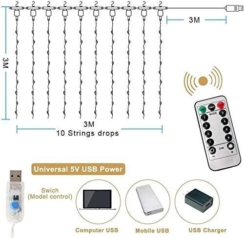 300 Leds Curtain Fairy Lights 8 Modes And Remote Control For Bedroom (Warm White X 300Cm) String Lights