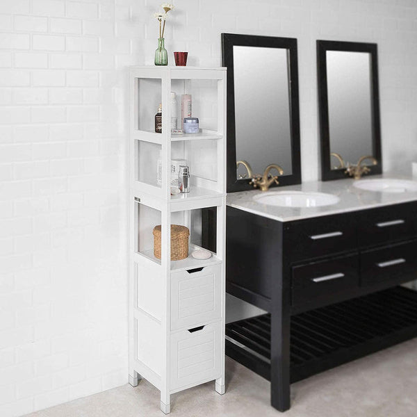 Freestanding Tall Cabinet With Standing Shelves And Drawers Cabinets & Cupboards