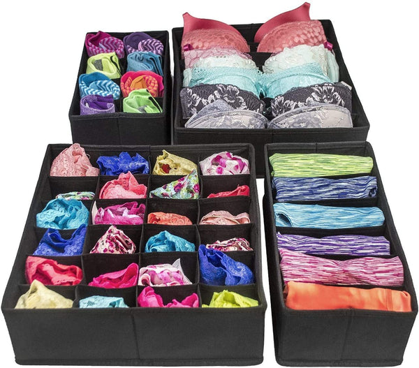 4 Pack Foldable Drawer Dividers (Black) Storage Boxes