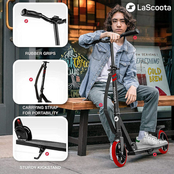 Lascoota Pulse Kick Push Commuter Scooter Teen Adult Black Push Scooters
