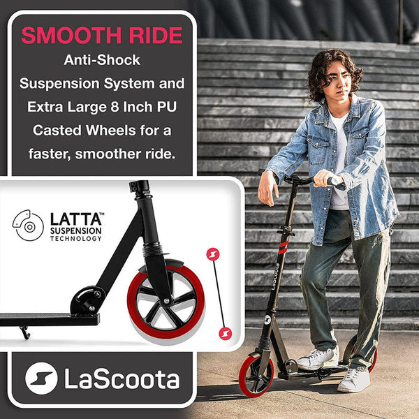 Lascoota Pulse Kick Push Commuter Scooter Teen Adult Black Push Scooters