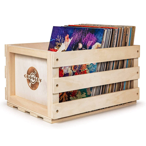 Crosley Vinyl Lp Record Storage Crate Natural Wood Holds Up To 75 Cd Players & Recorders