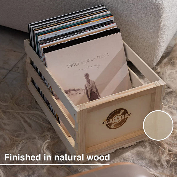 Crosley Vinyl Lp Record Storage Crate Natural Wood Holds Up To 75 Cd Players & Recorders