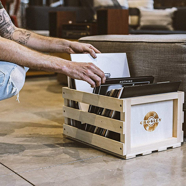 Crosley Vinyl Lp Record Storage Crate Natural Wood Holds Up To 75 Cd Players & Recorders
