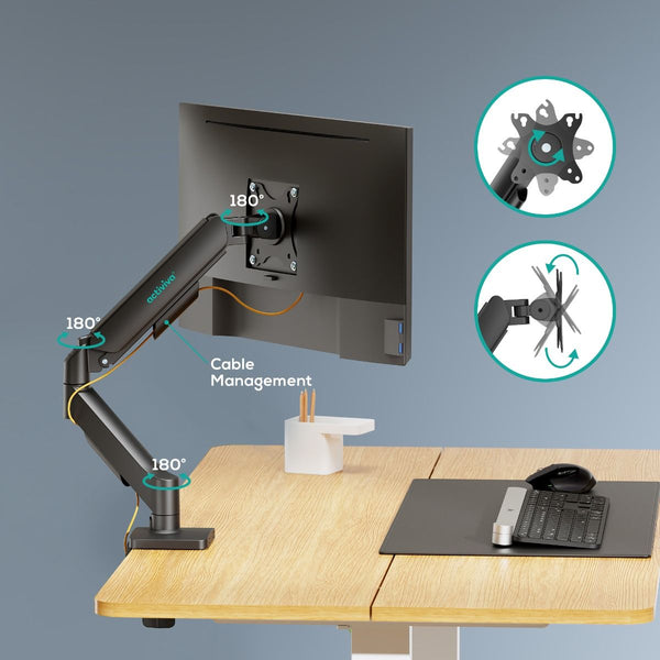 Activiva Ergolife Gas Spring Single Arm Mount For 1732" Displays Desk Clamp Monitor Mounts & Stands