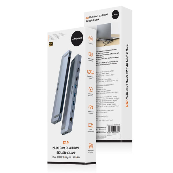 Mbeat D12 Multi Port Dual Hdmi 4K Usb Dock Usb Cables Hubs & Adapters