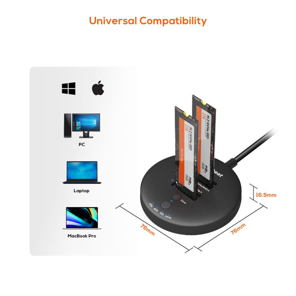 Mbeat H3 Usb 3.2 Gen2x2 20Gbps Dual M.2 Nvme Ssd Dock With Clone Duplicator (Black) Drive Enclosures & Docks