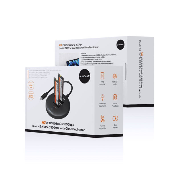 Mbeat H3 Usb 3.2 Gen2x2 20Gbps Dual M.2 Nvme Ssd Dock With Clone Duplicator (Black) Drive Enclosures & Docks