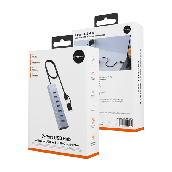Mbeat 7 Port Usb Hub With Dual Usb A & Usb C Connector Usb Cables Hubs & Adapters