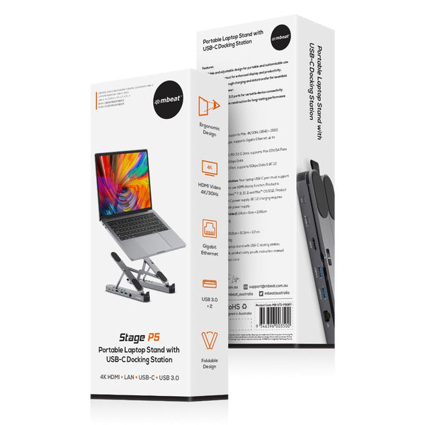 Stands Holders & Car Mounts Mbeat Stage P5 Portable Laptop Stand With Usb C Docking Station Space Grey