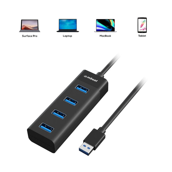 Mbeat 4 Port Usb 3.0 Hub Black Usb Cables Hubs & Adapters