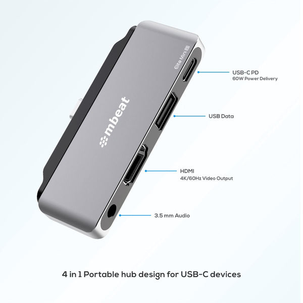 Mbeat Elite Mini 4 In 1 Usb C Mobile Hub For Ipad Pro Tablet And Laptop Usb Cables Hubs & Adapters