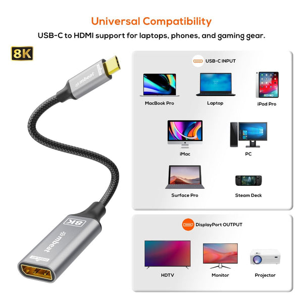 Mbeat Tough Link 8K Usb C Dp Adapter Space Grey Monitor/Av Cables & Adapters
