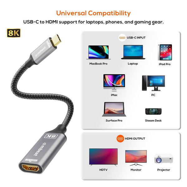 Mbeat Tough Link 8K Usb C Hdmi Adapter Space Grey A/V Cables & Adapters