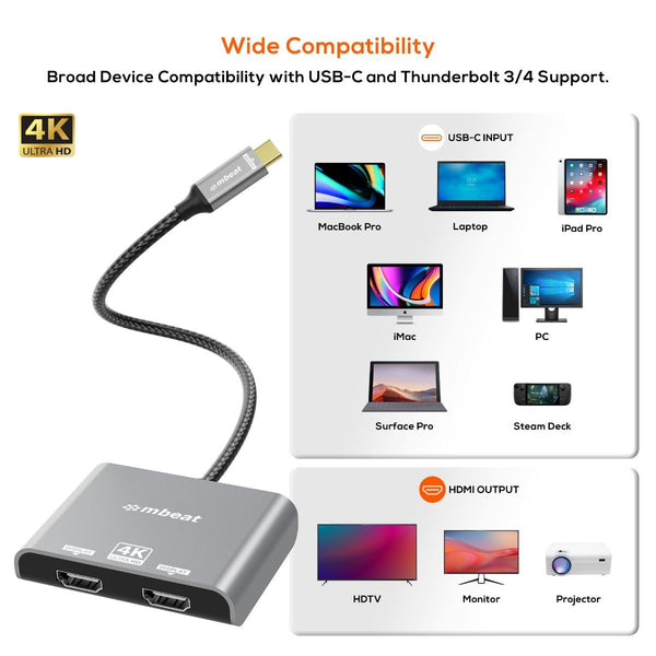 Mbeat Tough Link Usb C Dual 4K/60Hz Hdmi Mst Adapter Space Grey A/V Cables & Adapters