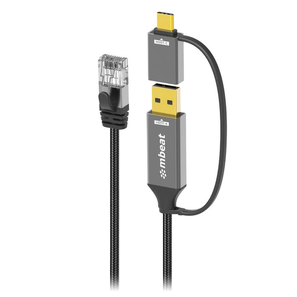 Mbeat Tough Link 3M Usb & Usb C Rj45 Ethernet Cable Space Grey Ethernet Cables (Rj 45/8P8c)