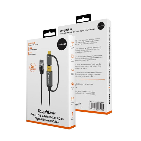 Mbeat Tough Link 3M Usb & Usb C Rj45 Ethernet Cable Space Grey Ethernet Cables (Rj 45/8P8c)