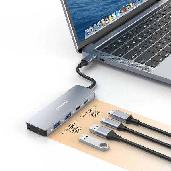 Mbeat Elite 4 Port 10Gbps Usb C Gen 2 Hub (2A+2C) Usb Cables Hubs & Adapters
