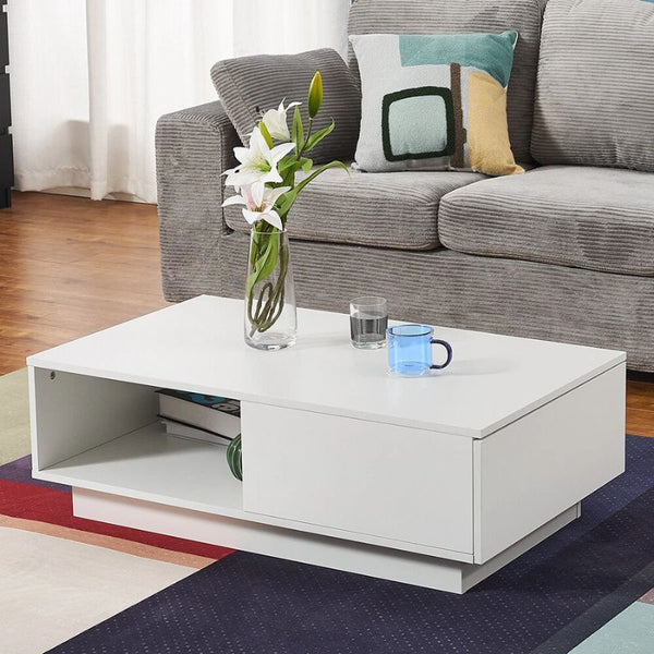 Led High Gloss Top White Coffee Table With Single Drawer Coffee Tables