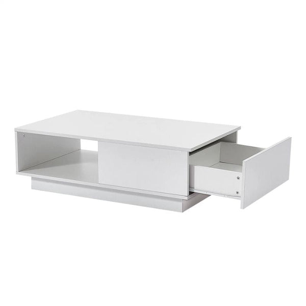 Led High Gloss Top White Coffee Table With Single Drawer Coffee Tables