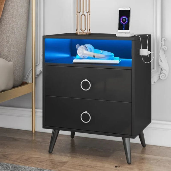Amelia Modern Led Bedside Table With Usb And Power Socket Black Bedside Tables