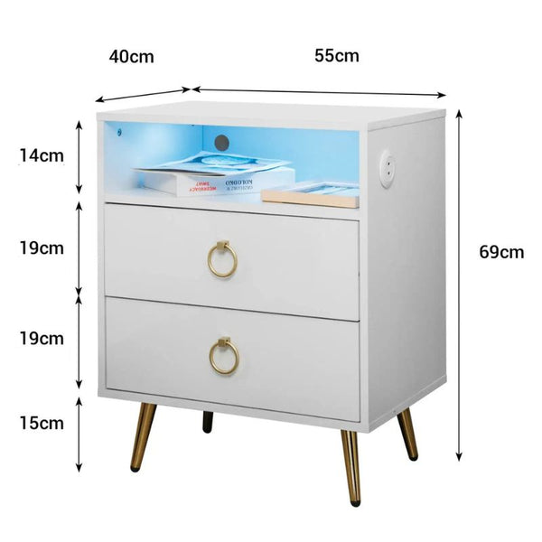 Amelia Modern Led Bedside Table With Usb And Power Socket White Bedside Tables