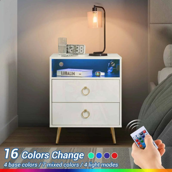 Amelia Modern Led Bedside Table With Usb And Power Socket White Bedside Tables