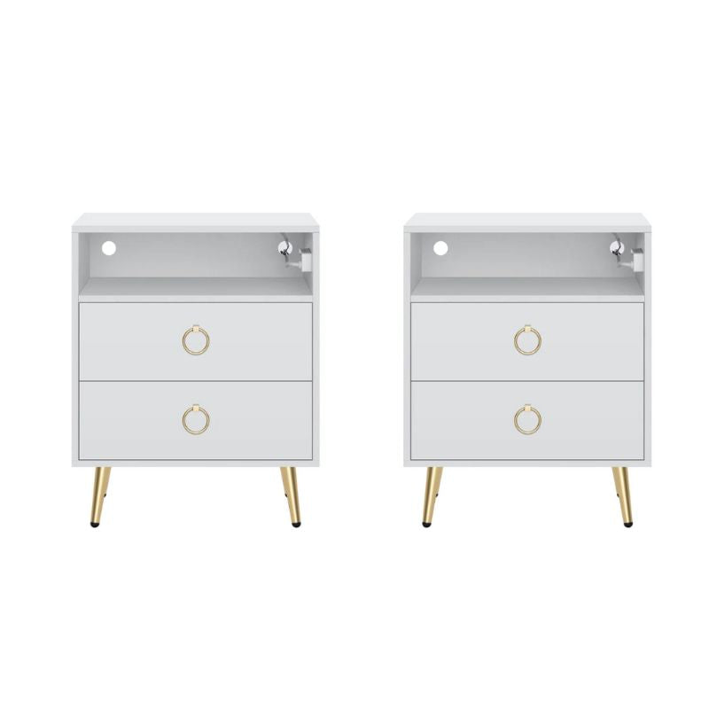 Amelia Modern Led Bedside Table With Usb And Power Socket White X 2 Bedside Tables