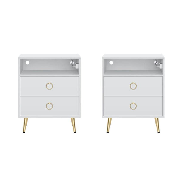 Amelia Modern Led Bedside Table With Usb And Power Socket White X 2 Bedside Tables
